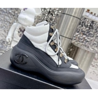 Luxurious Chanel Coco Neige Fabric and Calfskin Snow Sneakers 5cm G45337 White/Black 011066