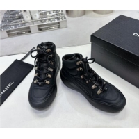 Most Popular Chanel Coco Neige Fabric and Calfskin Snow Sneakers 5cm G45337 Black 011067