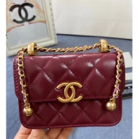 Well Crafted CHANEL mini wallet on chain AP2290 Wine