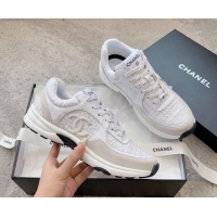 Feminine Chanel Tweed & Leather Sneakers G38299 White 011077