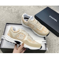 Best Grade Chanel Tweed & Leather Sneakers G38299 Yellow 011081