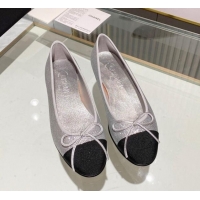 Duplicate Chanel Classic Glitter Ballet Flat Silver 014050