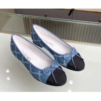 Good Quality Chanel Quilted Denim Classic Ballet Flat Light Blue 014053