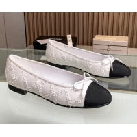 Low Price Chanel Quilted Denim Classic Ballet Flat White 014054