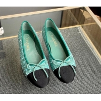 Best Price Chanel Tweed & Grosgrain Classic Ballet Flat Light Green 014059