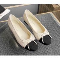 Fashion Chanel Tweed & Grosgrain Classic Ballet Flat White 014061