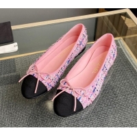 Duplicate Chanel Tweed & Grosgrain Classic Ballet Flat Pink/Blue 1014062