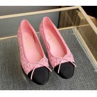 Hot Style Chanel Tweed & Grosgrain Classic Ballet Flat Pink 1014064