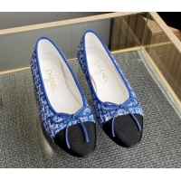 Unique Style Chanel Tweed & Grosgrain Classic Ballet Flat Blue 014065