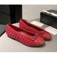 Durable Chanel Tweed & Leather Classic Ballet Flat Red 014082 