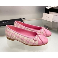 Most Popular Chanel Tweed & Leather Classic Ballet Flat Pink 014077