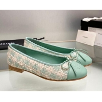 Best Product Chanel Tweed & Leather Classic Ballet Flat Light Green 014079