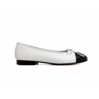 Pretty Style Chanel Leather Classic Ballet Flat White/Black 016005