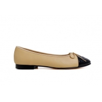 Durable Chanel Leather Classic Ballet Flat Beige/Black 016010