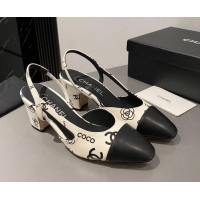 Purchase Chanel Coco CC Lambskin Classic Slingback Pumps 6cm White/Black 016018