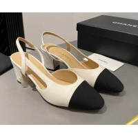 Trendy Design Chanel Lambskin & Grosgrain Classic Slingback Pumps 6cm White/Black 016019