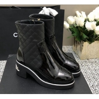 Low Price Chanel Quilted Lambskin and Patent Calfskin Heel Ankle Boots 6cm Black 016115