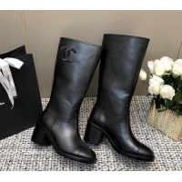 Sumptuous Chanel Calfskin Medium Boots 6cm Black 016118