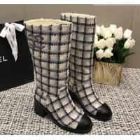 Good Quality Chanel Tweed Medium Boots 6cm Black/Grey/Beige 1016117