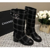 Low Price Chanel Tweed Medium Boots 6cm Black/Light Grey 016120