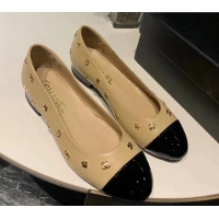 New Style Chanel Calfskin Ballet Flat with Logo Charm Beige 025065