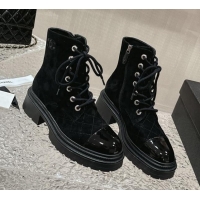 Top Quality Chanel Suede Lace-up Ankle Boot Black 025069