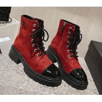 Good Product Chanel Calfskin Lace-up Ankle Boot Red 025070