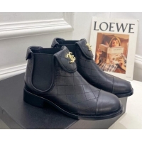 Super Quality Chanel Calfskin CC Foldover Ankle Boots 3.5cm Black 025072