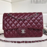 Best Price Chanel Quilted Lambskin Classic Medium Flap Bag A01112 Burgundy/Silver 2023