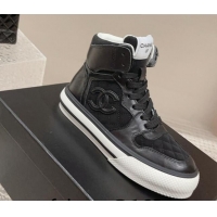 Grade Quality Chanel Calfskin and Suede High top Sneakers Black 025090