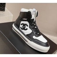 Top Grade Chanel Calfskin High top Sneakers Black/White 025091