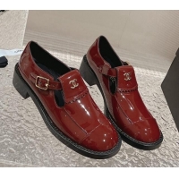 Unique Style Chanel Patent Calfskin Loafers with Buckle Dark Brown 025094