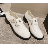 Shop Duplicate Chanel Patent Calfskin Loafers with Buckle White 025095