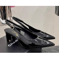 Most Popular Chanel Patent Calfskin Slingback Pumps 6cm Black 025096