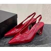 Best Grade Chanel Patent Calfskin Slingback Pumps 6cm Red 025097