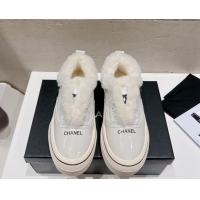 Popular Style Chanel Wool and Patent Leather Platform Sneakers White 025111