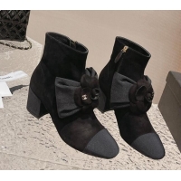 Durable Chanel Suede Ankle Boots 6cm with Camellia Bloom Charm Black 026106