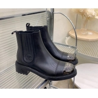 Good Taste Chanel Calfskin & Metal-Tone Ankle Boots Black 103001 