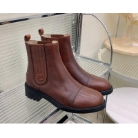 Low Price Chanel Shiny Calfskin Ankle Boots Brown 103003