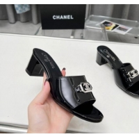 Best Price Chanel Glazed Leather Slide Sandals with Framed CC Black 1103003