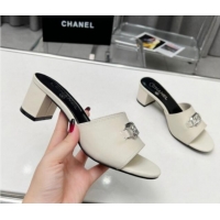 Beautiful Chanel Calfskin Slide Sandals with Framed CC White 103006