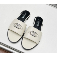 Most Popular Chanel Calfskin Leather Slide Sandals with Framed CC 103003 White