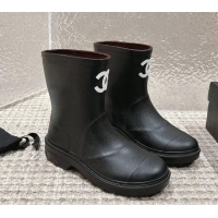 Perfect Chanel Rubber Ankle Boots with Front CC Black 103017