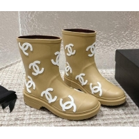 New Design Chanel Rubber Ankle Boots with CC Allover Beige 103018