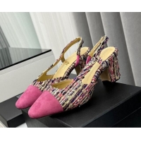 Big Discount Chanel Tweed & Suede Slingbacks Pumps 6.5cm Pink/Multicolor 103038