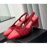 Low Price Chanel Tweed & Leather Slingbacks Pumps 6.5cm Red 103039