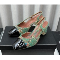 Purchase Chanel Tweed & Patent Leather Slingbacks Pumps 6.5cm Green 103041