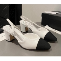 Best Grade Chanel Calfskin & Grosgrain Slingbacks Pumps 6.5cm White/Black 103044