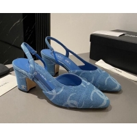 Trendy Design Chanel CC Denim Slingbacks Pumps 6.5cm Light Blue 103049