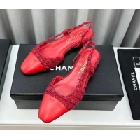 Buy Luxury Chanel Tweed & Leather Slingbacks Flat Red 103054